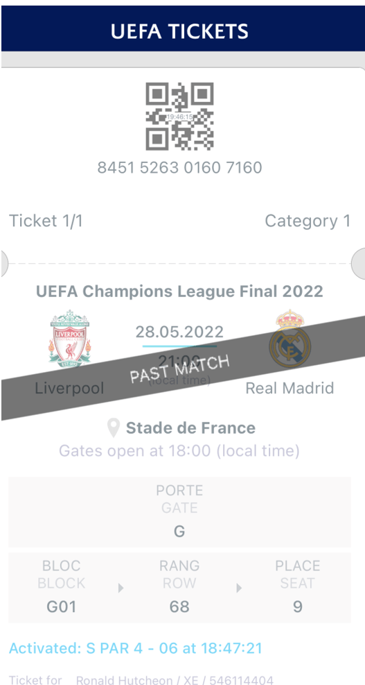 Ronnie's UEFA Champions League Digital Ticket