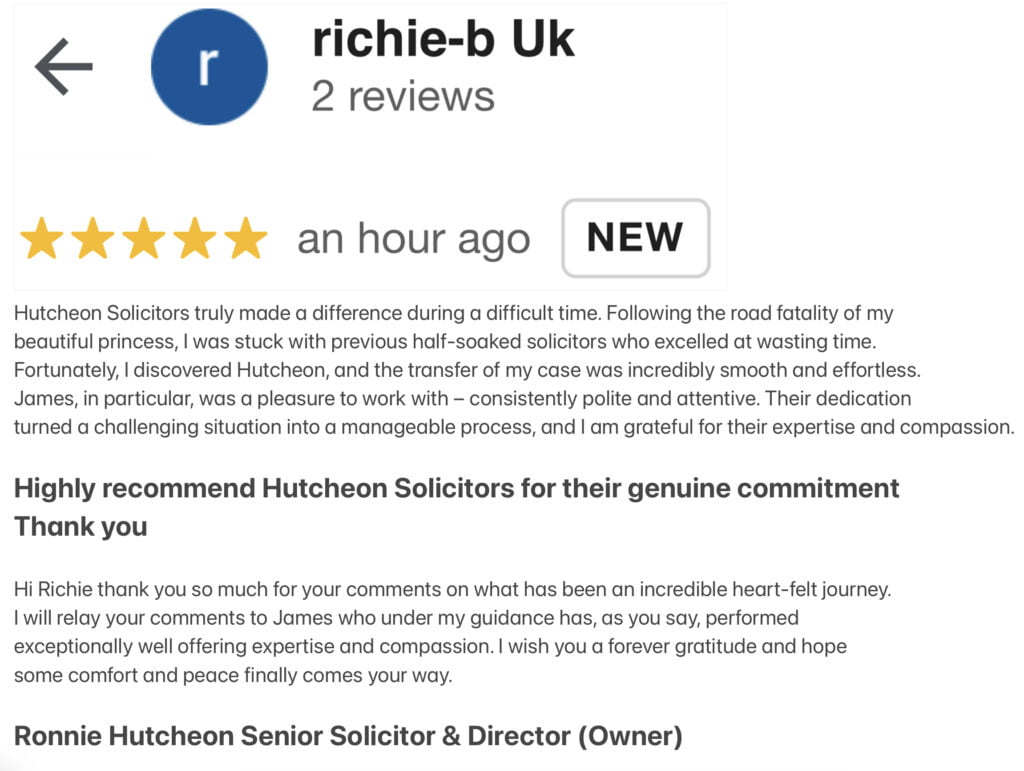 5 Star Review Hutcheon Law Solicitors