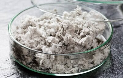 Abestos fibres inside a glass container.